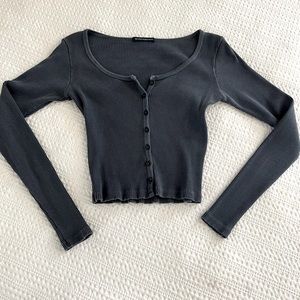 Navy Ribbed Long Sleeve Top - One Size